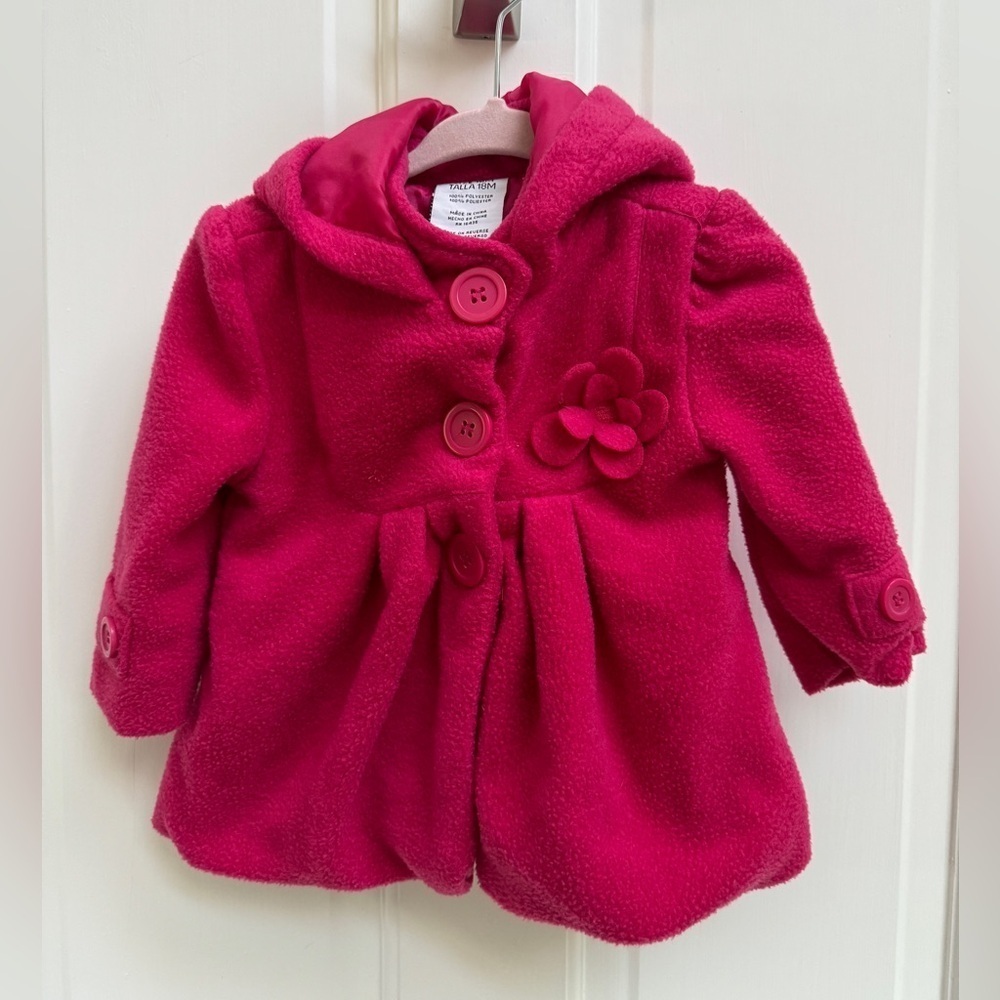 NWOT Girls 18M Hot Pink Thick Girls Formal Peacoat with flower